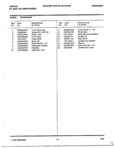 24" Built-in Dishwasher Page 11 Diagram and Parts List for 68-1075  Frigidaire Dishwasher