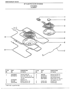 30" Electric Range/element Diagram and Parts List for 4420A  Frigidaire Range