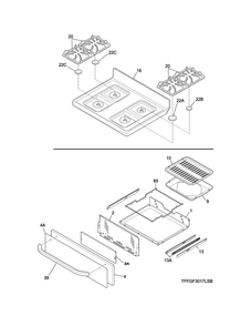 Top/drawer Diagram and Parts List for FFGF3017LSE  Frigidaire Range