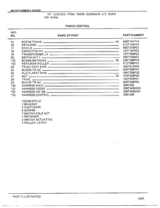 Power Control Page 2 Diagram and Parts List for 8488A  Frigidaire Range