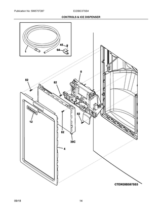 Controls & Ice Dispenser Diagram and Parts List for EI23BC37SS4  Frigidaire Refrigerator