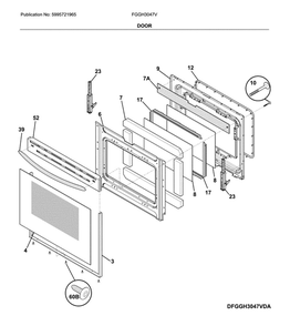 Door Diagram and Parts List for FGGH3047VFB  Frigidaire Range