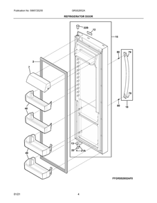 Refrigerator Door Diagram and Parts List for GRSS2652AF0  Frigidaire Refrigerator