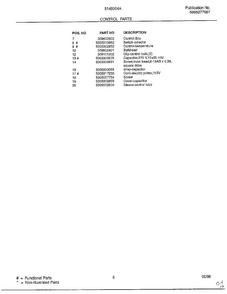 Control Parts Page 2 Diagram and Parts List for 5148004A  Frigidaire Air Conditioner