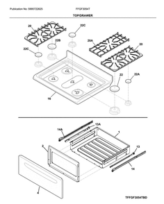 Top/Drawer Diagram and Parts List for FFGF3054TBF  Frigidaire Range