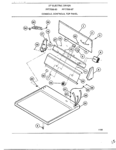 Console, Controls, Top Panel Diagram and Parts List for 7599-80  Frigidaire Dryer
