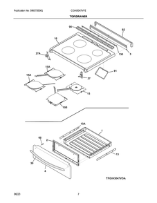 Top/Drawer Diagram and Parts List for CGIH3047VFE  Electrolux Range