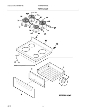 04 - Top/drawer Diagram and Parts List for CWEF3007TWB  Frigidaire Range