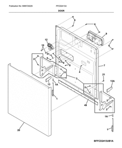 Door Diagram and Parts List for FFCD2413UB4A  Frigidaire Dishwasher