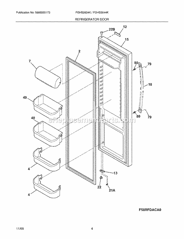 Refrigerator Door Diagram and Parts List for FGHS2634KQ1  Frigidaire Refrigerator