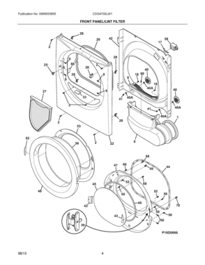 03 - FRONT PANEL/LINT FILTER Diagram and Parts List for CDG4700LW1  Frigidaire Dryer
