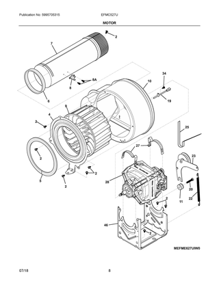 Motor Diagram and Parts List for EFMC527UTT0  Frigidaire Dryer
