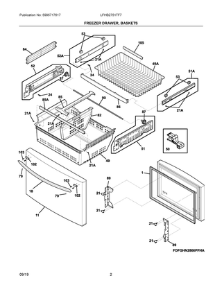 Freezer Drawer, Baskets Diagram and Parts List for LFHB2751TF7  Frigidaire Refrigerator