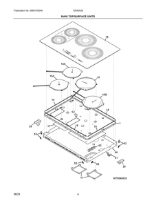 Main Top/Surface Units Diagram and Parts List for 70540533  Frigidaire Cooktop