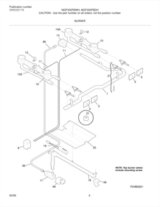Burner Diagram and Parts List for MGF300PBDW  Frigidaire Range