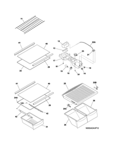 Shelves Diagram and Parts List for FFHT1515LWA  Frigidaire Refrigerator