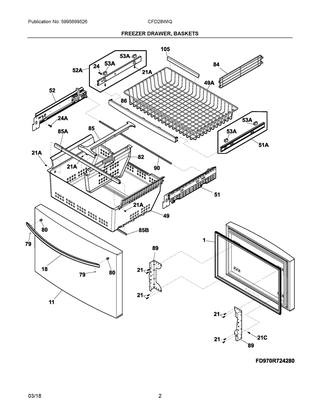 Freezer Drawer, Baskets Diagram and Parts List for CFD28WIQB9  Frigidaire Refrigerator