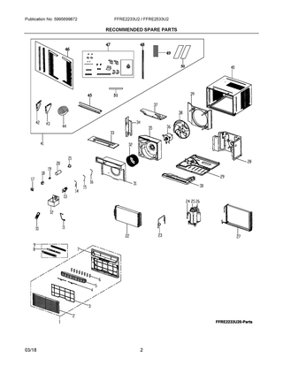 Recommended Spare Parts Diagram and Parts List for FFRE2233U2E0  Frigidaire Air Conditioner