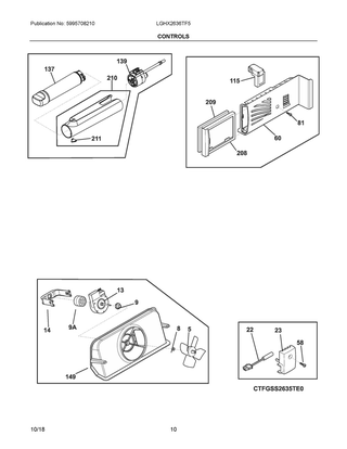 Controls Diagram and Parts List for LGHX2636TF5  Frigidaire Refrigerator