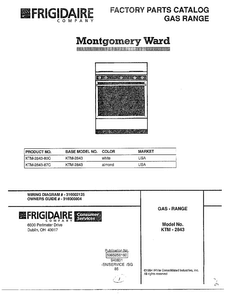 Gas Range/front Cover Diagram and Parts List for 2843-80C  Frigidaire Range