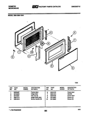 03 - Door Diagram and Parts List for 856-2288-10 01 Frigidaire Microwave