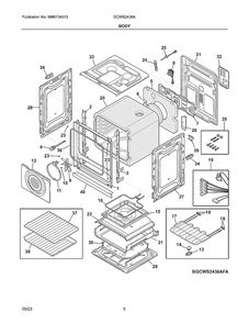 Body Diagram and Parts List for GCWS2438ABA  Electrolux Wall Oven
