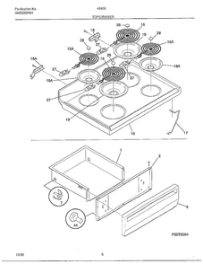 Top/drawer Diagram and Parts List for 484567B  Frigidaire Range