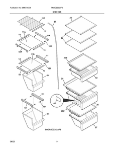Shelves Diagram and Parts List for PRSC2222AF2  Frigidaire Refrigerator