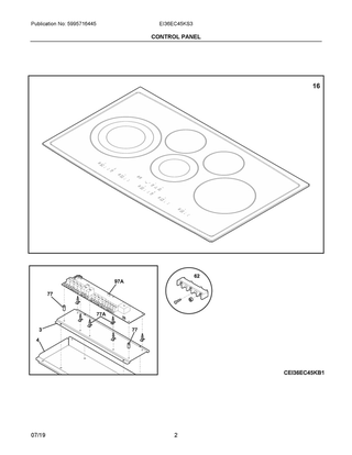 Control Panel Diagram and Parts List for EI36EC45KS3  Frigidaire Cooktop