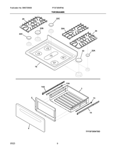 Top/Drawer Diagram and Parts List for FFGF3054TWJ  Frigidaire Range