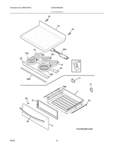 Top/Drawer Diagram and Parts List for GCRE3060ADK  Frigidaire Range