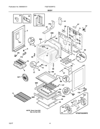 Body Diagram and Parts List for FGEF3035RFG  Frigidaire Range