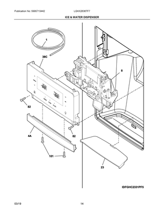 Ice & Water Dispenser Diagram and Parts List for LGHX2636TF7  Frigidaire Refrigerator