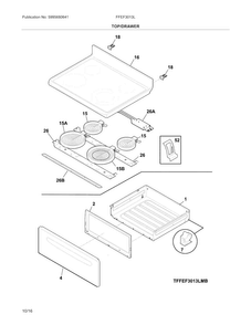 Top/drawer Diagram and Parts List for FFEF3013LBJ  Frigidaire Range