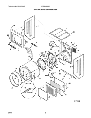 03 - UPPER CABINET/DRUM/HEATER Diagram and Parts List for CFLE2022MW1  Frigidaire Washer Dryer Combo