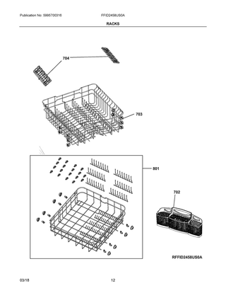 Racks Diagram and Parts List for FFID2458US0A  Frigidaire Dishwasher