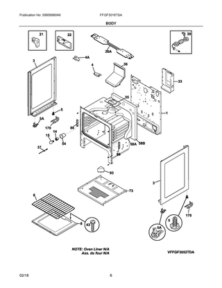 Body Diagram and Parts List for FFGF3016TSA  Frigidaire Range