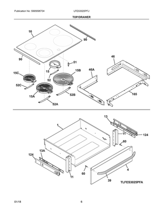 Top/drawer Diagram and Parts List for LFES3025PFJ  Frigidaire Range