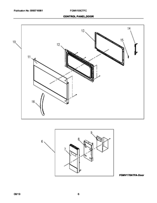 Control Panel,door Diagram and Parts List for FGMV155CTFC  Frigidaire Microwave