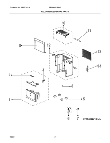 Replacement Parts Diagram and Parts List for FFAD6023W10  Frigidaire Dehumidifier