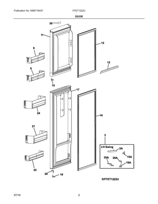 Door Diagram and Parts List for FFET1222UV  Frigidaire Refrigerator