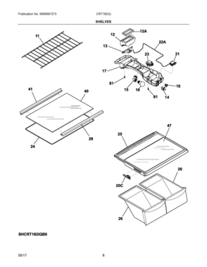 04 - SHELVES Diagram and Parts List for CRT182IQB8B  Frigidaire Refrigerator