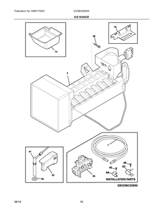 Ice Maker Diagram and Parts List for EI23BC82SS4  Frigidaire Refrigerator