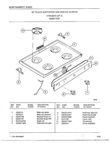 Main Top Diagram and Parts List for 2813A  Frigidaire Range