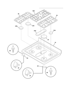 Main Top Diagram and Parts List for FGGF304DLB2  Frigidaire Range