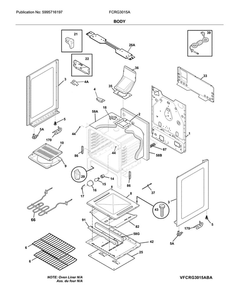 Body Diagram and Parts List for FCRG3015AWA  Frigidaire Range