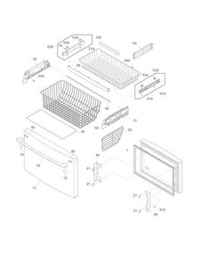 Freezer Drawer, Baskets Diagram and Parts List for FPHG2399MF7  Frigidaire Refrigerator