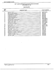 30" Floor Supported Elec Backguard Page 2 Diagram and Parts List for 4458B  Frigidaire Range