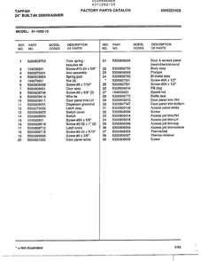 24" Built-in Dishwasher Page 4 Diagram and Parts List for 61-1082-10  Tappan Dishwasher