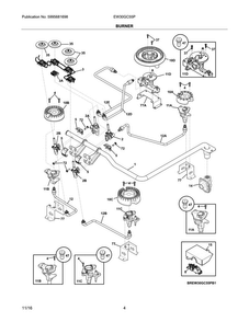 Burner Diagram and Parts List for EW30GC55PS1  Electrolux Cooktop